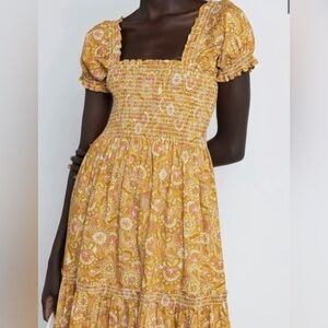 Square neck Smocked Paisley Maxi Dress with pockets O.P.T